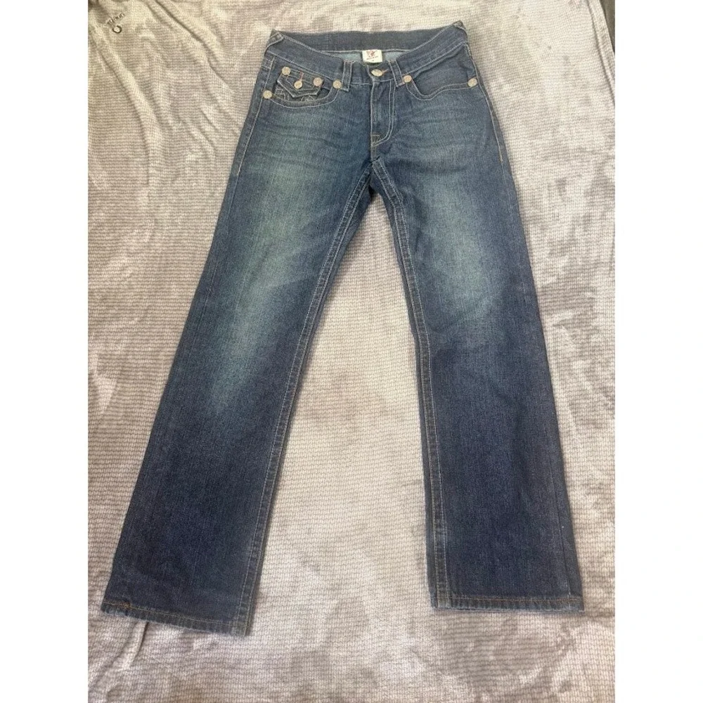 True Religion Zach‎ Straight Jeans Medium Wash Denim Blue Flap Pocket Mens 32X31